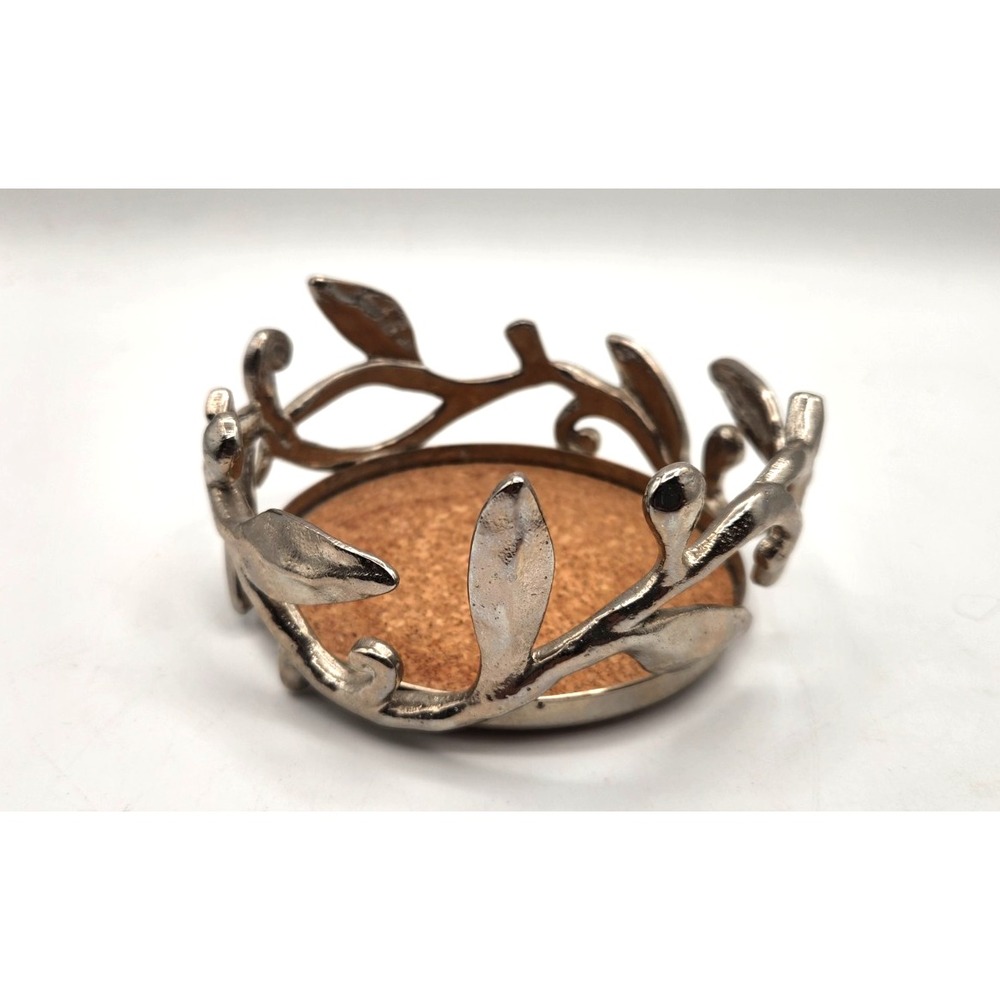 Michael Aram Botanical Leaf Silver Wine Bottle Coaster Cork Bottom Signed